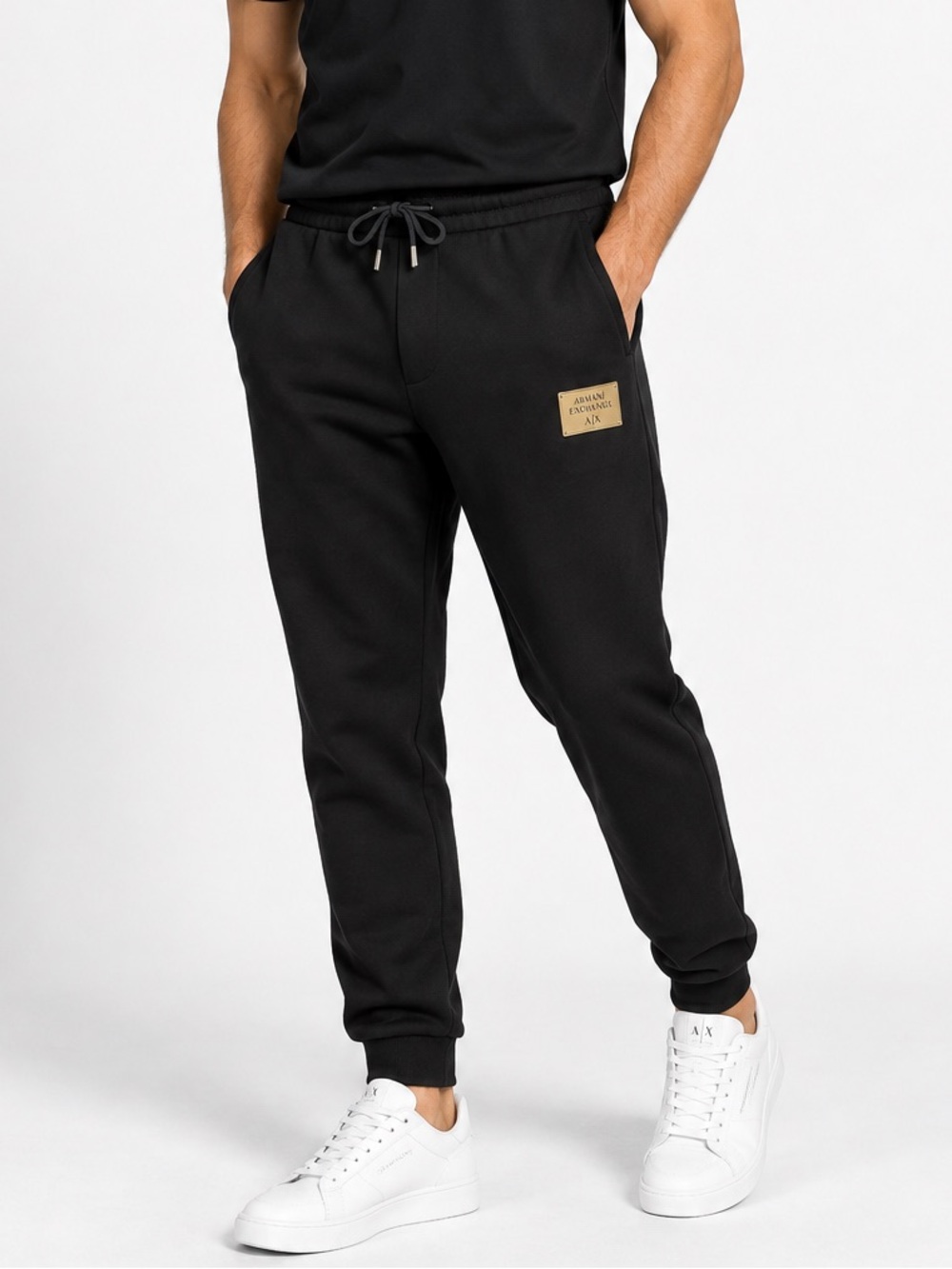 Armani Exchange A|X Black Jogger Pants Men’s Size Medium Gold Logo